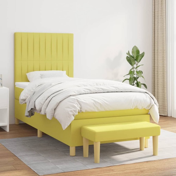 vidaXL Boxspringbett mit Matratze Hellgrün 80x200 cm Stoff