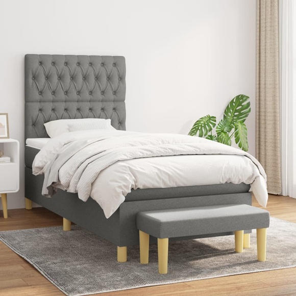 vidaXL Boxspringbett mit Matratze Dunkelgrau 100x200 cm Stoff