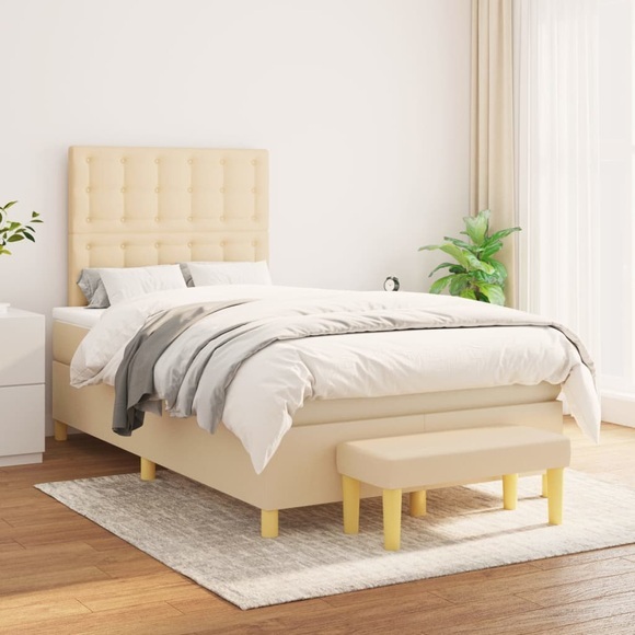 vidaXL Boxspringbett mit Matratze Creme 120x200 cm Stoff