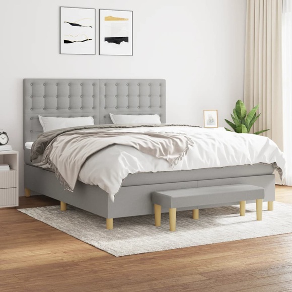 vidaXL Boxspringbett mit Matratze Hellgrau 160x200 cm Stoff