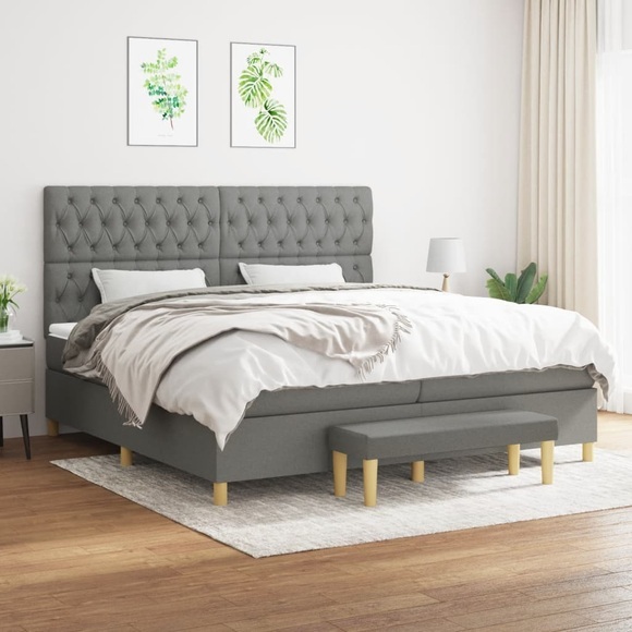 vidaXL Boxspringbett mit Matratze Dunkelgrau 200x200 cm Stoff
