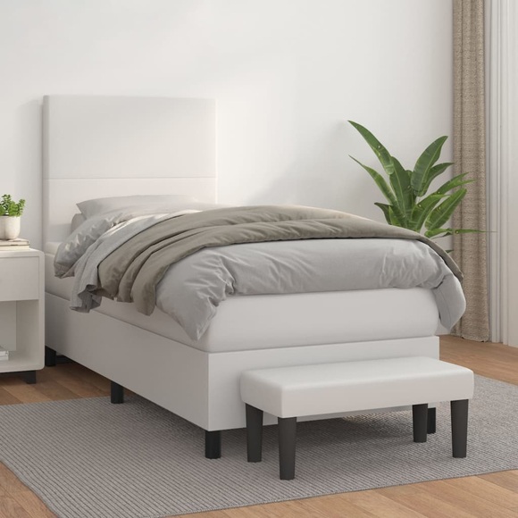 vidaXL Boxspringbett mit Matratze Weiß 100x200 cm Kunstleder