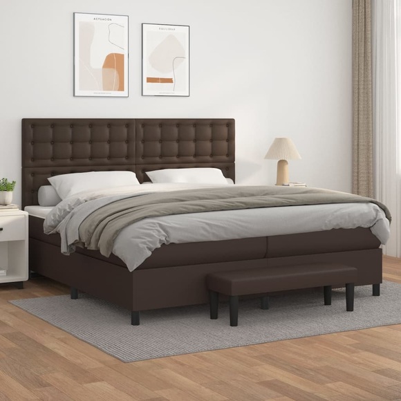vidaXL Boxspringbett mit Matratze Braun 200x200 cm Kunstleder