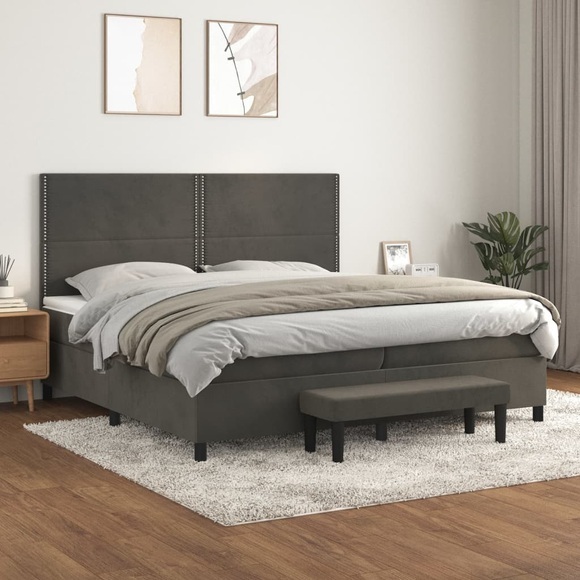 vidaXL Boxspringbett mit Matratze Dunkelgrau 200x200 cm Samt