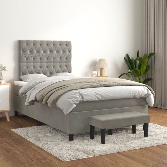 vidaXL Boxspringbett mit Matratze Hellgrau 120x200 cm Samt