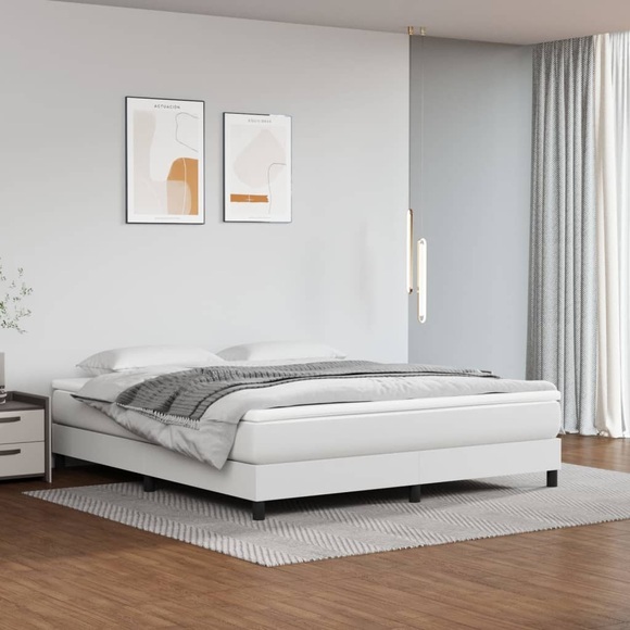 vidaXL Boxspringbett mit Matratze Weiß 180x200 cm Kunstleder