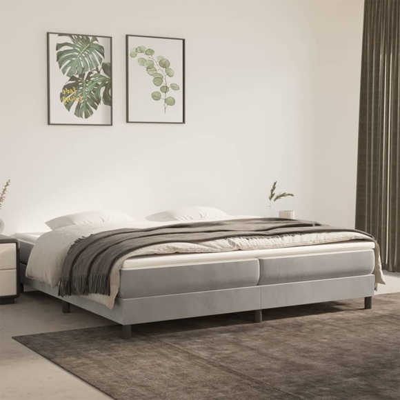 vidaXL Boxspringbett mit Matratze Hellgrau 200x200 cm Samt