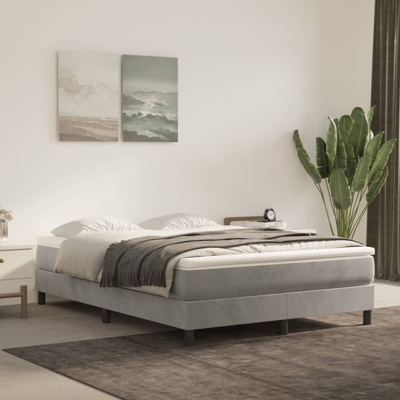 vidaXL Boxspringbett mit Matratze Hellgrau 140x200 cm Samt