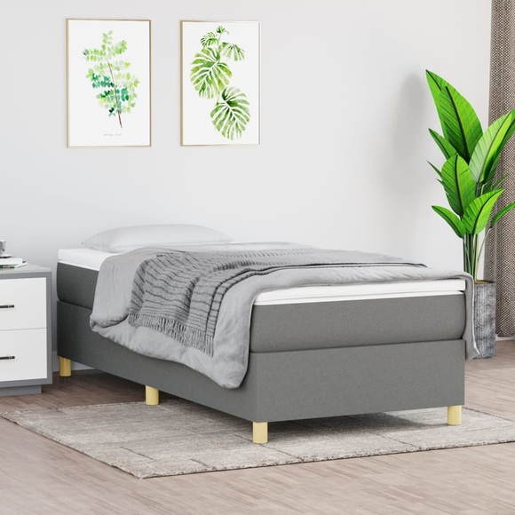 vidaXL Boxspringbett mit Matratze Dunkelgrau 100x200 cm Stoff