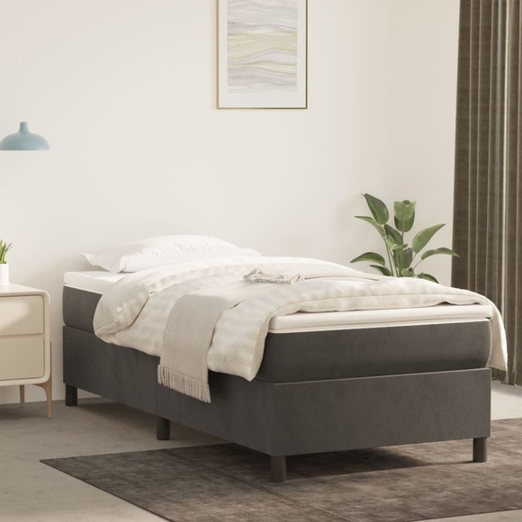 vidaXL Boxspringbett mit Matratze Dunkelgrau 90x200 cm Samt
