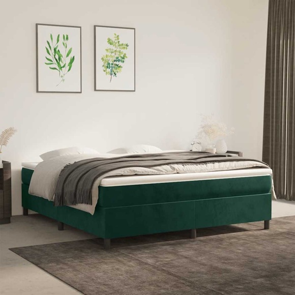 vidaXL Boxspringbett mit Matratze Dunkelgrün 160x200 cm Samt