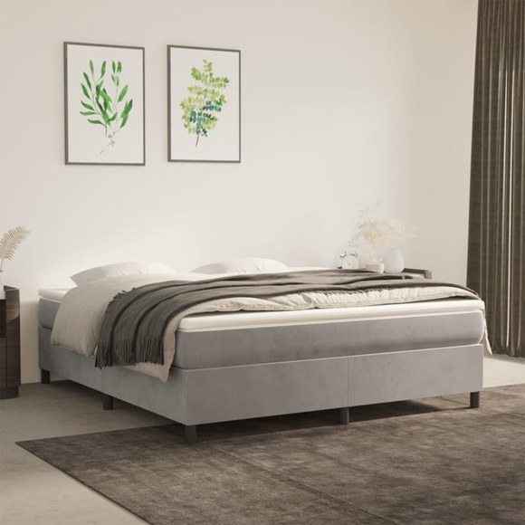 vidaXL Boxspringbett mit Matratze Hellgrau 180x200 cm Samt