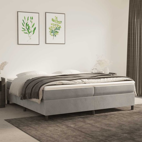 vidaXL Boxspringbett mit Matratze Hellgrau 200x200 cm Samt