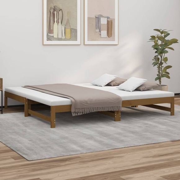 vidaXL Tagesbett Ausziehbar Honigbraun 2x(100x200)cm Massivholz Kiefer