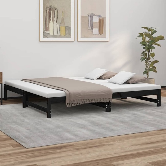 vidaXL Tagesbett Ausziehbar Schwarz 2x(90x200) cm Massivholz Kiefer