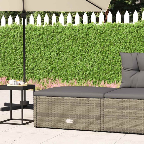 vidaXL Gartenhocker mit Kissen Grau Poly Rattan
