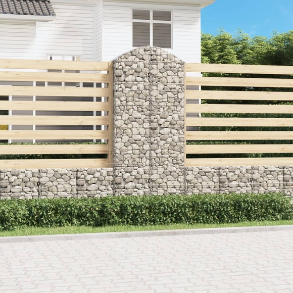 vidaXL Gabione mit Hochbogen 100x30x220/240 cm Verzinktes Eisen