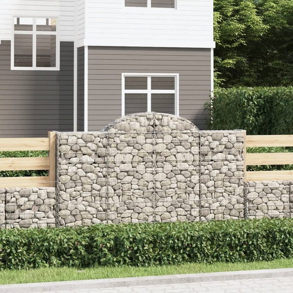 vidaXL Gabione mit Hochbogen 200x30x120/140 cm Verzinktes Eisen
