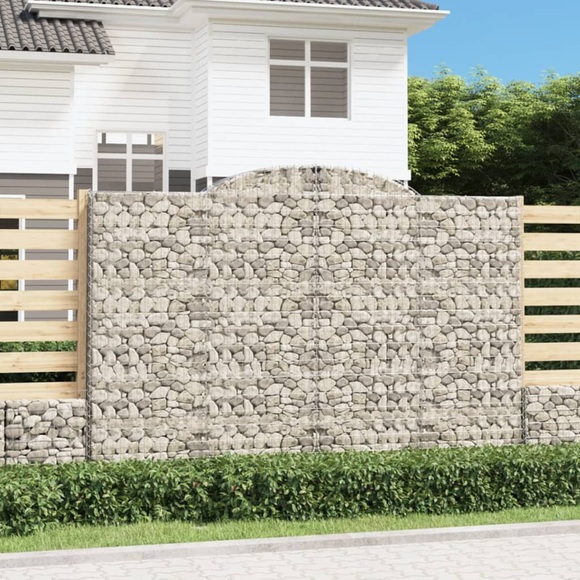 vidaXL Gabione mit Hochbogen 300x50x200/220 cm Verzinktes Eisen