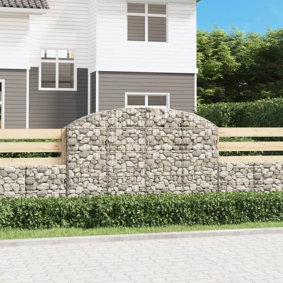 vidaXL Gabione mit Hochbogen 200x30x120/140 cm Verzinktes Eisen