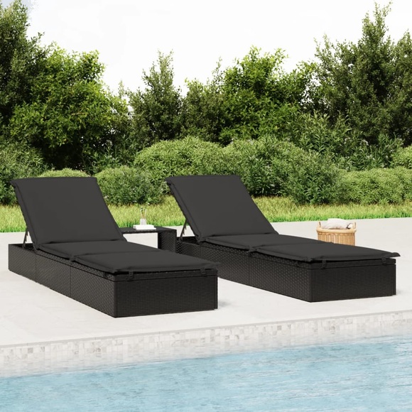 vidaXL Sonnenliege mit Tisch Schwarz Poly Rattan