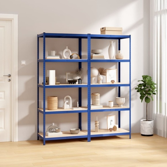 vidaXL Regale mit 5 Böden 2 Stk. Blau Stahl & Holzwerkstoff