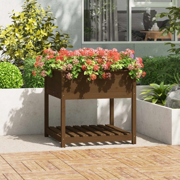 vidaXL Pflanzkübel mit Ablage Honigbraun 82,5x82,5x81 cm Kiefernholz