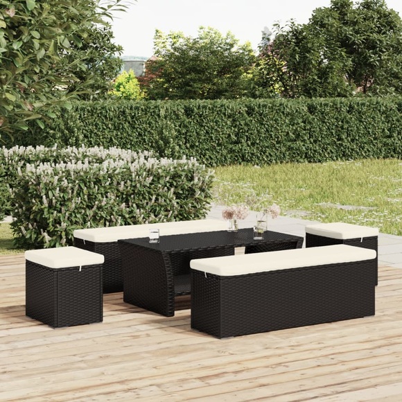 vidaXL Hocker mit Kissen 2 Stk. Schwarz 40x30x40 cm Poly Rattan
