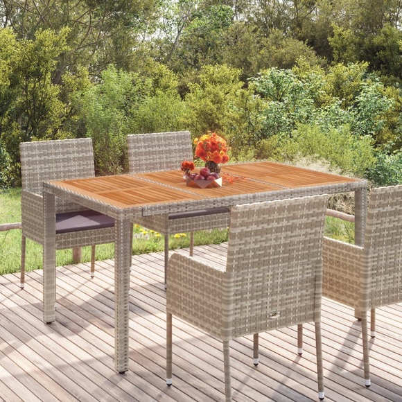 vidaXL Gartentisch mit Holzplatte Grau 150x90x75 cm Poly Rattan