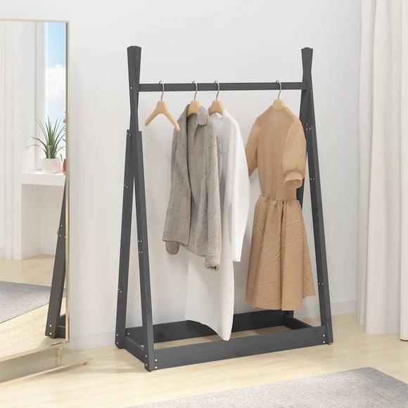 vidaXL Kleiderständer Grau 100x45x150 cm Massivholz Kiefer