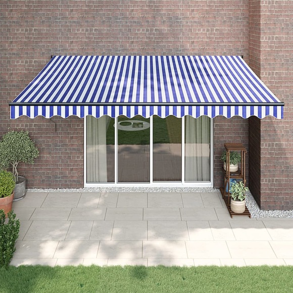 vidaXL Gelenkarmmarkise Blau und Weiß 4x3 m Stoff und Aluminium