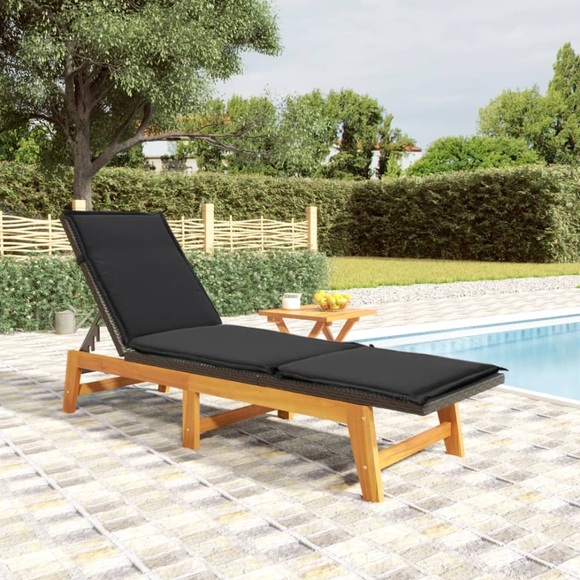 vidaXL Sonnenliege mit Tisch Poly Rattan und Massivholz Akazie