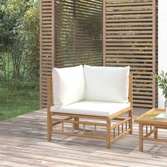 vidaXL Garten-Ecksofa mit Cremeweißen Kissen Bambus