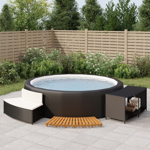 vidaXL Whirlpool-Umrandung Schwarz Poly Rattan und Massivholz Akazie