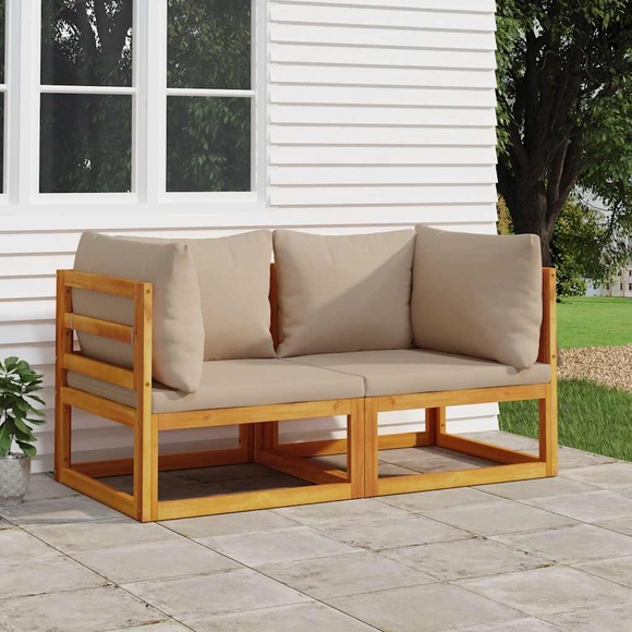 vidaXL Modular-Ecksofas 2 Stk. mit Kissen Taupe Massivholz Akazie