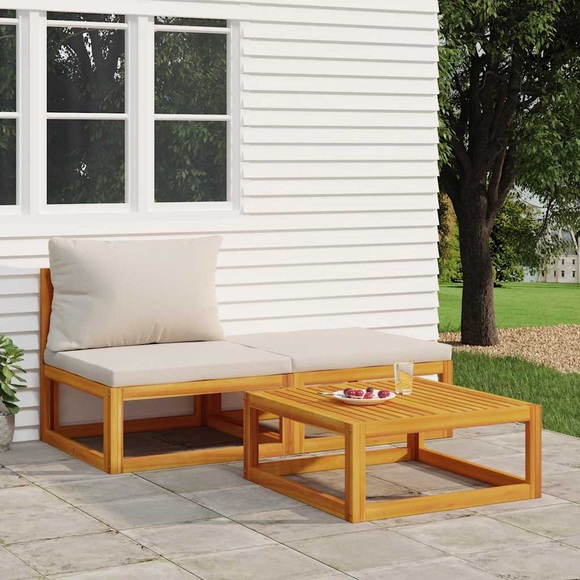 vidaXL 3-tlg. Garten-Lounge-Set mit Kissen Massivholz Akazie