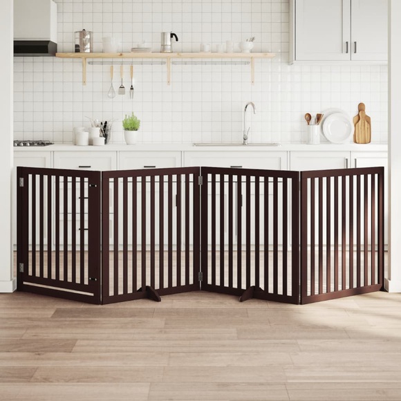 vidaXL 4-tlg. Hundetor mit Tür Faltbar Braun 320 cm Pappelholz