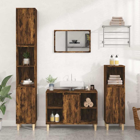 vidaXL Waschbeckenunterschrank Räuchereiche 80x33x60 cm Holzwerkstoff