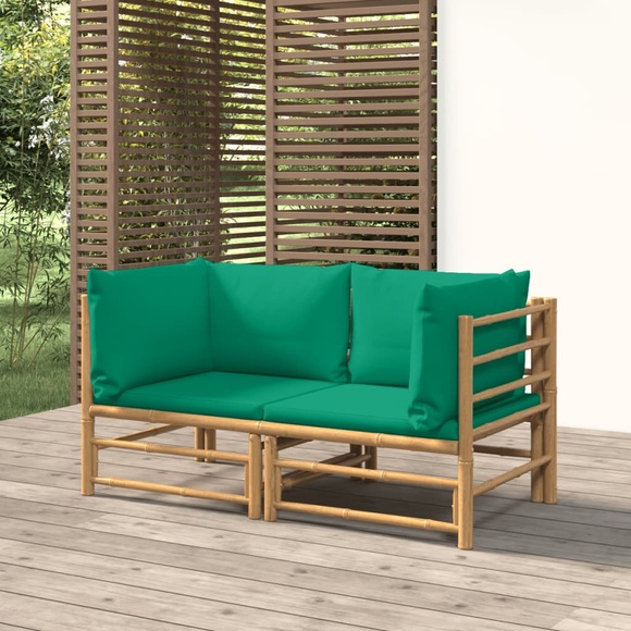 vidaXL Garten-Ecksofas mit Grünen Kissen 2 Stk. Bambus
