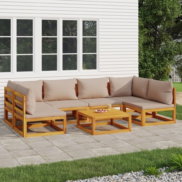 vidaXL 7-tlg. Garten-Lounge-Set mit Taupe Kissen Massivholz