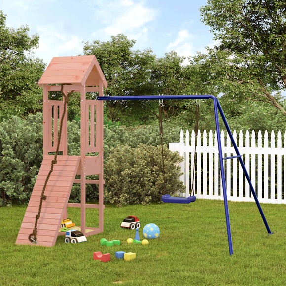 vidaXL Spielturm mit Kletterwand Schaukel Massivholz Douglasie