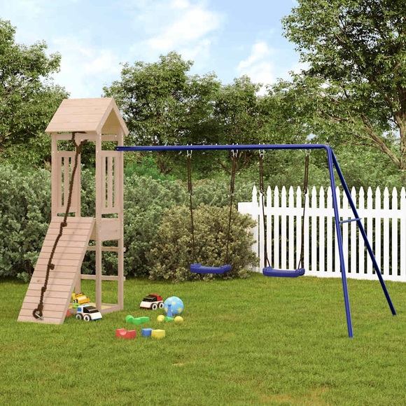 vidaXL Spielturm mit Kletterwand und Schaukeln Massivholz Kiefer
