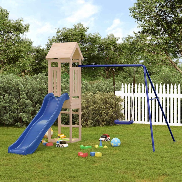 vidaXL Spielturm mit Rutsche und Schaukel Massivholz Kiefer