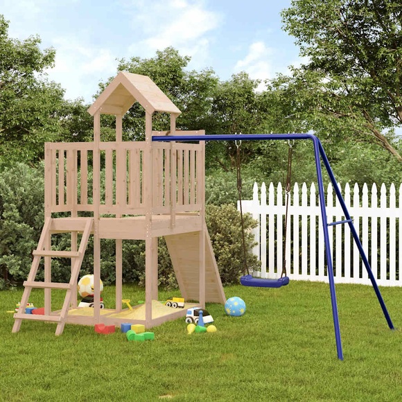 vidaXL Spielturm mit Kletterwand und Schaukel Massivholz Kiefer