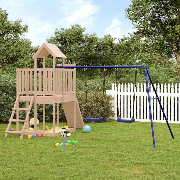 vidaXL Spielturm mit Kletterwand und Schaukeln Massivholz Kiefer