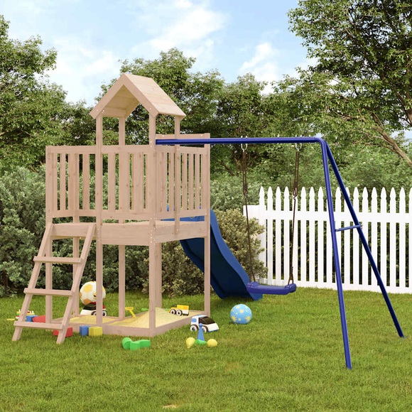 vidaXL Spielturm mit Rutsche und Schaukel Massivholz Kiefer