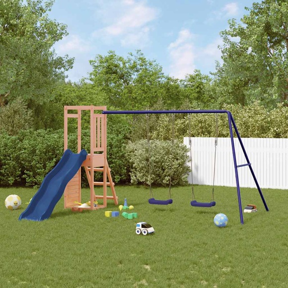 vidaXL Spielturm mit Rutsche Schaukel Kletterwand Massivholz Douglasie