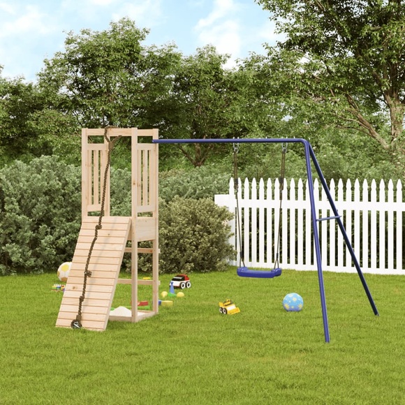 vidaXL Spielturm mit Kletterwand und Schaukel Massivholz Kiefer