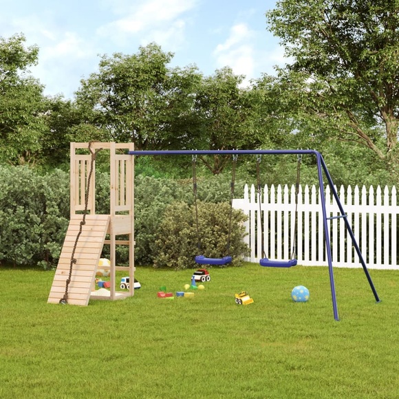 vidaXL Spielturm mit Kletterwand und Schaukeln Massivholz Kiefer