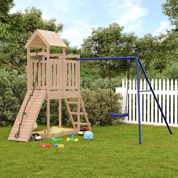 vidaXL Spielturm mit Schaukel Kletterwand Massivholz Kiefer